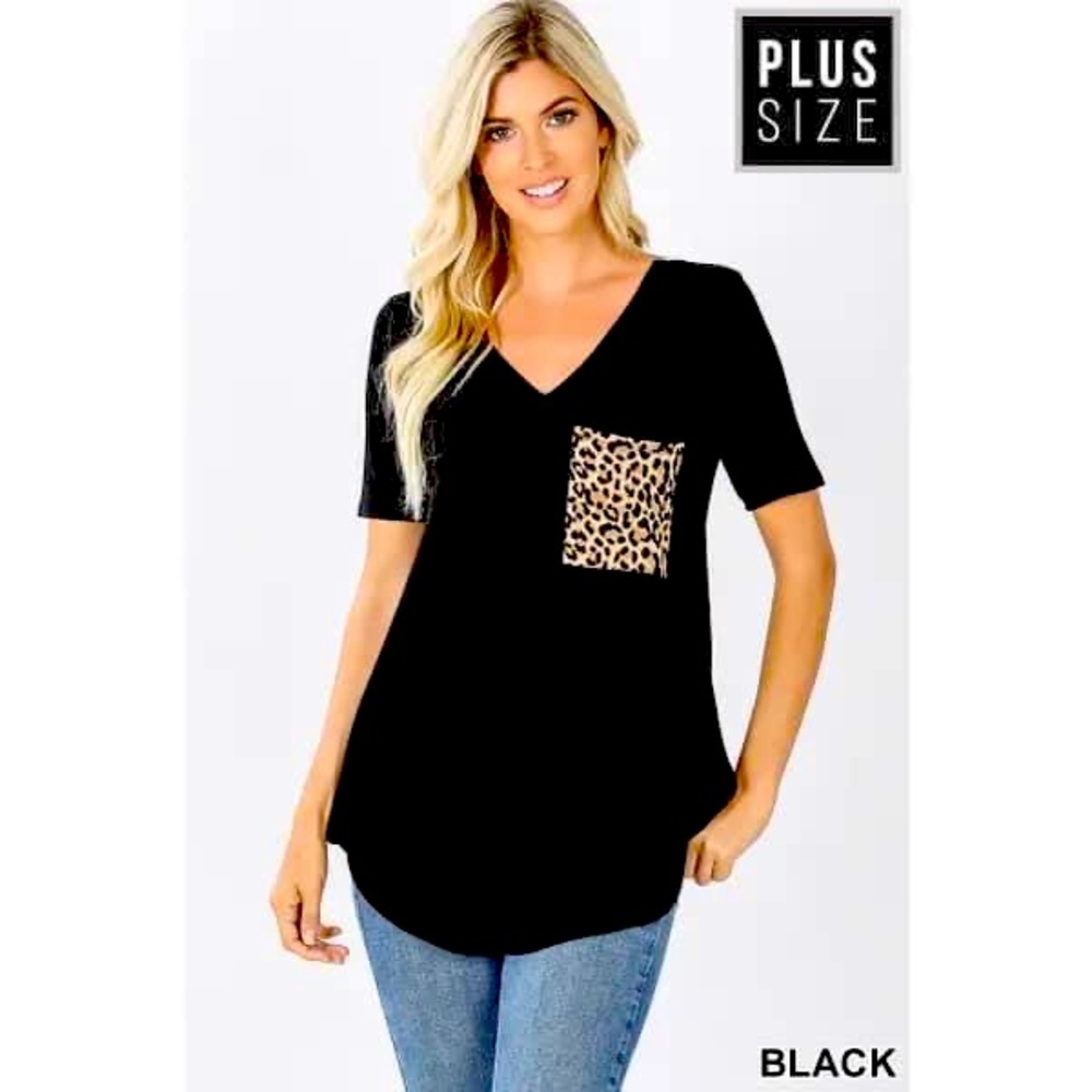 Leopard Pocket V-Neck Tee - New!